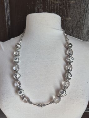 Neiman Marcus Silver and Clear Bead Statement Necklace Nwot